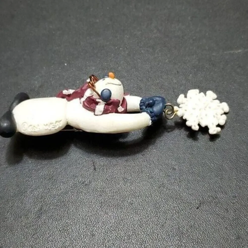 Gail West snowman brooch snowflake vintage